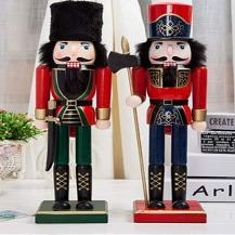 ZAMTAC New 38Cm High Christmas Holiday Nutcracker Axe Soldier Vintage German Wooden Table Walnut Toy Zakka Dolls - (Color: Light Yellow)