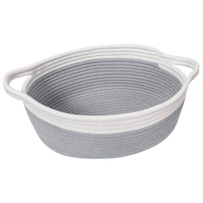 Goodpick Small Woven Rope Gift Basket Empty, 12"x 8"x 5" Boo Basket, Grey