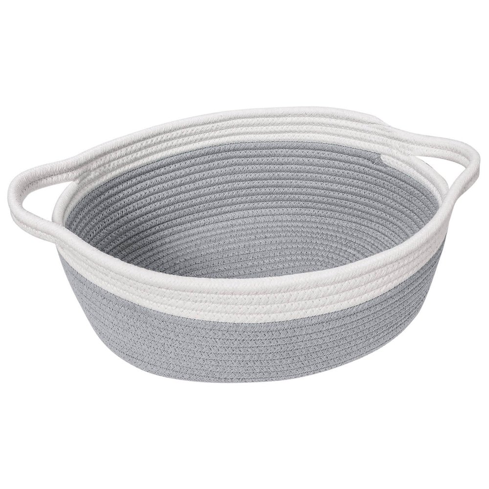 Goodpick Small Woven Rope Gift Basket Empty, 12"x 8"x 5" Boo Basket, Grey