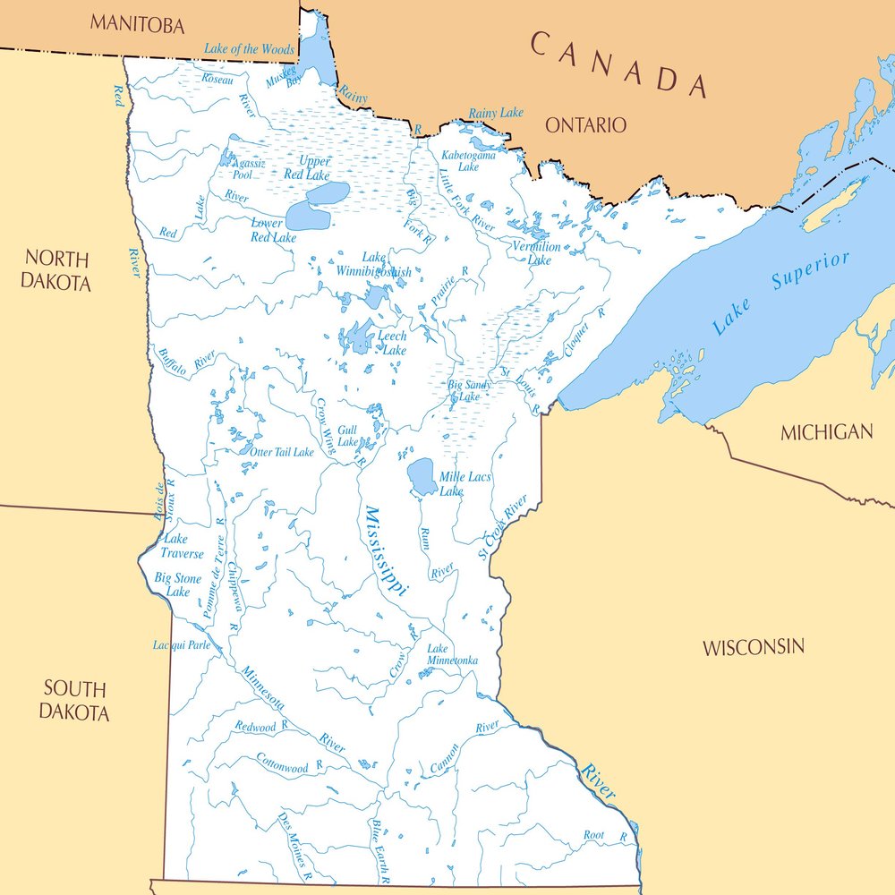 Large Rivers and Lakes map of Minnesota State Vivid Imagery Laminated Poster Print-20 Inch by 30 Inch Laminated Poster With Bright Colors And Vivid Imagery