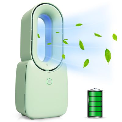 CONBOLA Desk Fan, 11.8 Inch Bladeless Fan Small Table Fan Air Cooler, Portable Rechargeable Breeze Quiet Fan with Touch Control 5-Colors Decorative LED Light for Office BedroomGreen