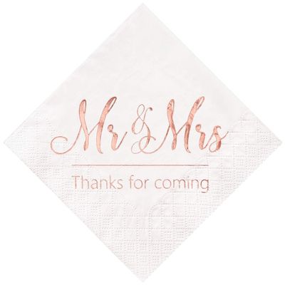 Crisky Wedding Napkins Mr Mrs Rose Gold Cocktail Beverage Dessert Napkins for Wedding Tabel Decoration Engagement Party Supplies, 100 Pcs, 3-Ply