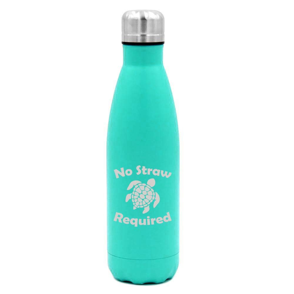 17 oz. Double Wall Vacuum Insulated Stainless Steel Water Bottle Travel Mug Cup NoStraw Required Save The Turtles (Light Blue)