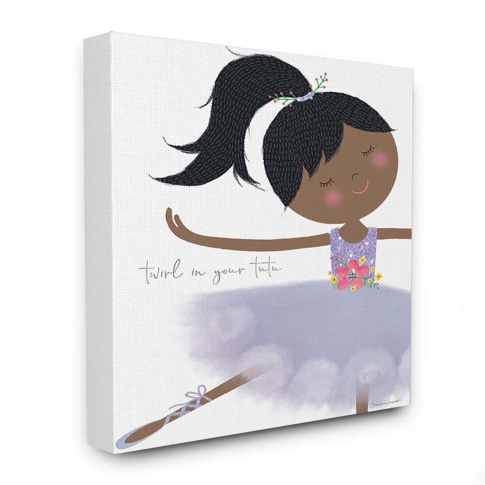 The Kids Room by Stupell Twirl Black Haired Ballerina in Purple Tutu Stretched Canvas Wall Art, Multi-Color