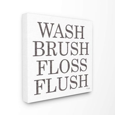 The Stupell Home Decor Wash Brush Floss Flush Soft Grey Textured Typography Stretched Canvas Wall Art, Multi-Color