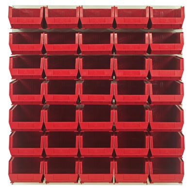 Quantum Storage Systems QLP-4861HC-240-35RD Oyster White Louvered Panels Complete Package with Bins, 48" L X 61" H, Red