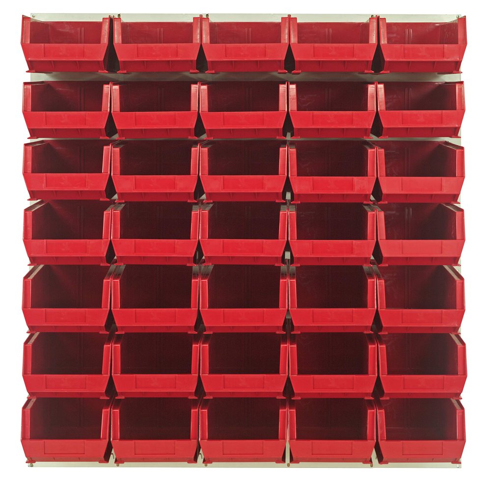 Quantum Storage Systems QLP-4861HC-240-35RD Oyster White Louvered Panels Complete Package with Bins, 48" L X 61" H, Red