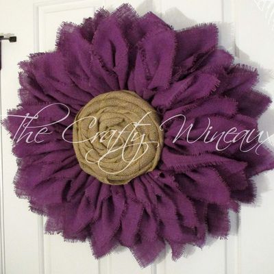 Extra Thick Rich Dark Purple Burlap Sunflower Wreath by The Crafty Wineaux