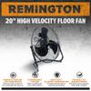Remington High Velocity Floor Fan, 3 Speed Portable Cooling Unit - Heavy Duty Metal Airflow for Large Shops, Garages, and Warehouses, 20 Inch, Black view 2