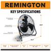 Remington High Velocity Floor Fan, 3 Speed Portable Cooling Unit - Heavy Duty Metal Airflow for Large Shops, Garages, and Warehouses, 20 Inch, Black view 3