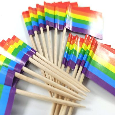 JBCD Rainbow Gay Pride Toothpick Flag Mini Small LGBT Cupcake Topper Flags, 100 pcs