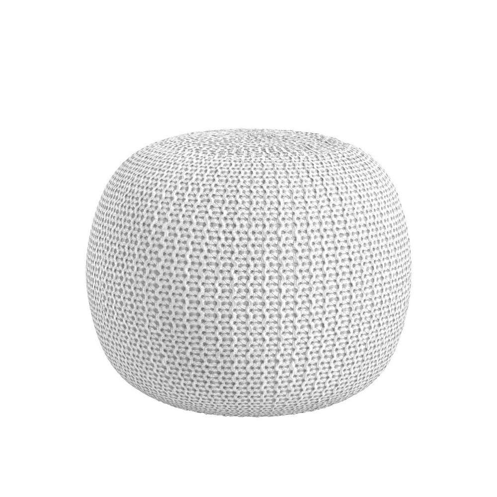 Urban Lifestyle Round Knit Pouf - Hand Woven Cotton, Ivory
