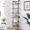 HOMBAZAAR Industrial Pipe Bookshelf,6 Tier Pipe Shelving,Wall Mounted Ladder Shelves with Metal Frame for Home Office,Living Room,Oak Brown view 1