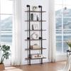 HOMBAZAAR Industrial Pipe Bookshelf,6 Tier Pipe Shelving,Wall Mounted Ladder Shelves with Metal Frame for Home Office,Living Room,Oak Brown view 3