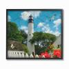 Stupell Industries Key West Light House with Picket Fence Butterfly and Seagull Black Framed Wall Art, 11 x 14, Multi-Color view 1