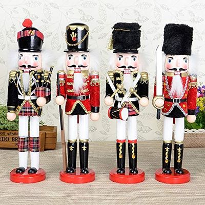 ZAMTAC New 4pcs 1Set 30Cm High Christmas Holiday Nutcracker Musician Soldier Vintage German Wooden Table Walnut Toy Zakka Dolls