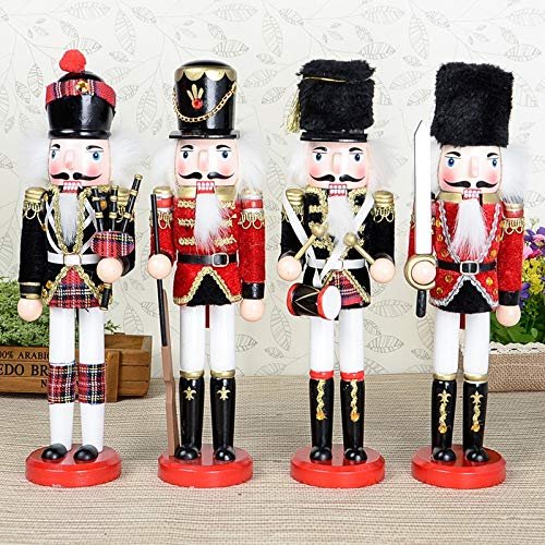 ZAMTAC New 4pcs 1Set 30Cm High Christmas Holiday Nutcracker Musician Soldier Vintage German Wooden Table Walnut Toy Zakka Dolls