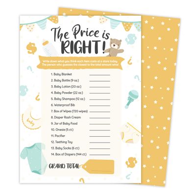 Desert Cactus Price is Right Baby Shower Game - Guessing Game Coed Boy Girl Neutral Gender Reveal Invite (25ct Gender Neutral)