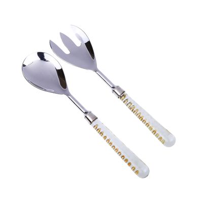 Classic Touch Decor Set of 2 Stainless Steel Salad Servers with Glass Handle