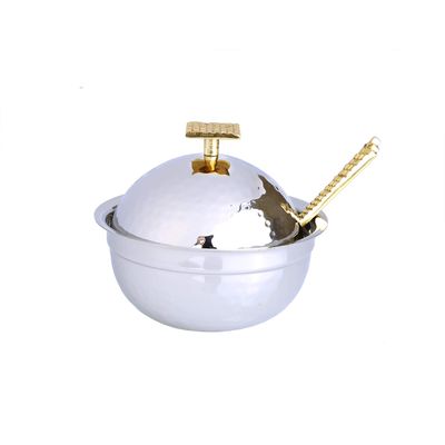 Classic Touch Decor Stainless Steel Honey Dish with Mosaic Handle