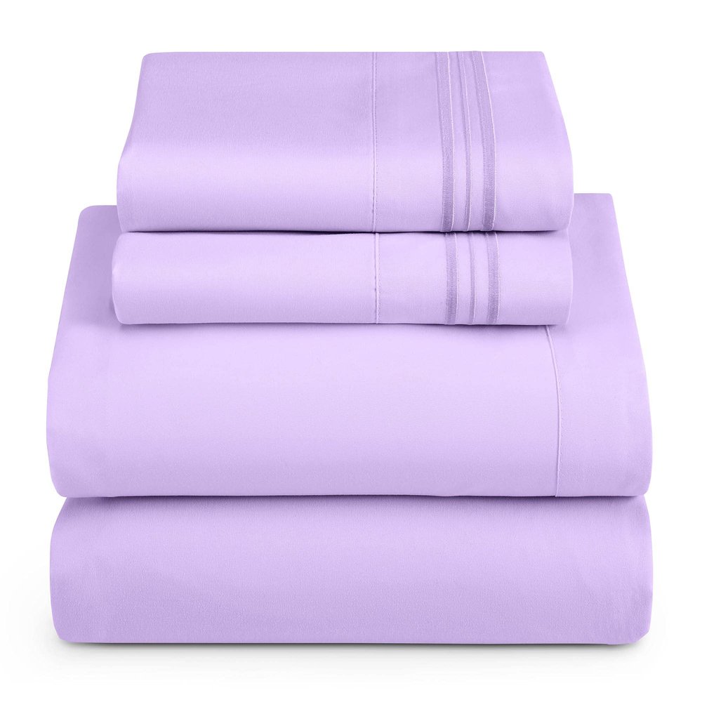 Hearth & Harbor Split King Size Sheets - 5 Piece Bed Sheet Set, Hotel Luxury Double Brushed Bed Sheets - Extra Soft Bedding Sheets & Pillowcases, Split King, Lavender