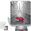 Amagical Paris Eiffel Tower Under Red Umbrella Decor 3 Piece Bathroom Mat Set Shower Curtain Set Non Slip Bath Mat Contour Mat Waterproof Shower Curtain with 12 Hooks view 1