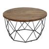 Benjara, Brown and Black Mango Wood Round Coffee Table with Geometric Design Open Iron Base view 1
