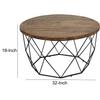 Benjara, Brown and Black Mango Wood Round Coffee Table with Geometric Design Open Iron Base view 2