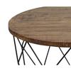Benjara, Brown and Black Mango Wood Round Coffee Table with Geometric Design Open Iron Base view 3
