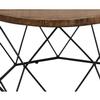 Benjara, Brown and Black Mango Wood Round Coffee Table with Geometric Design Open Iron Base view 4