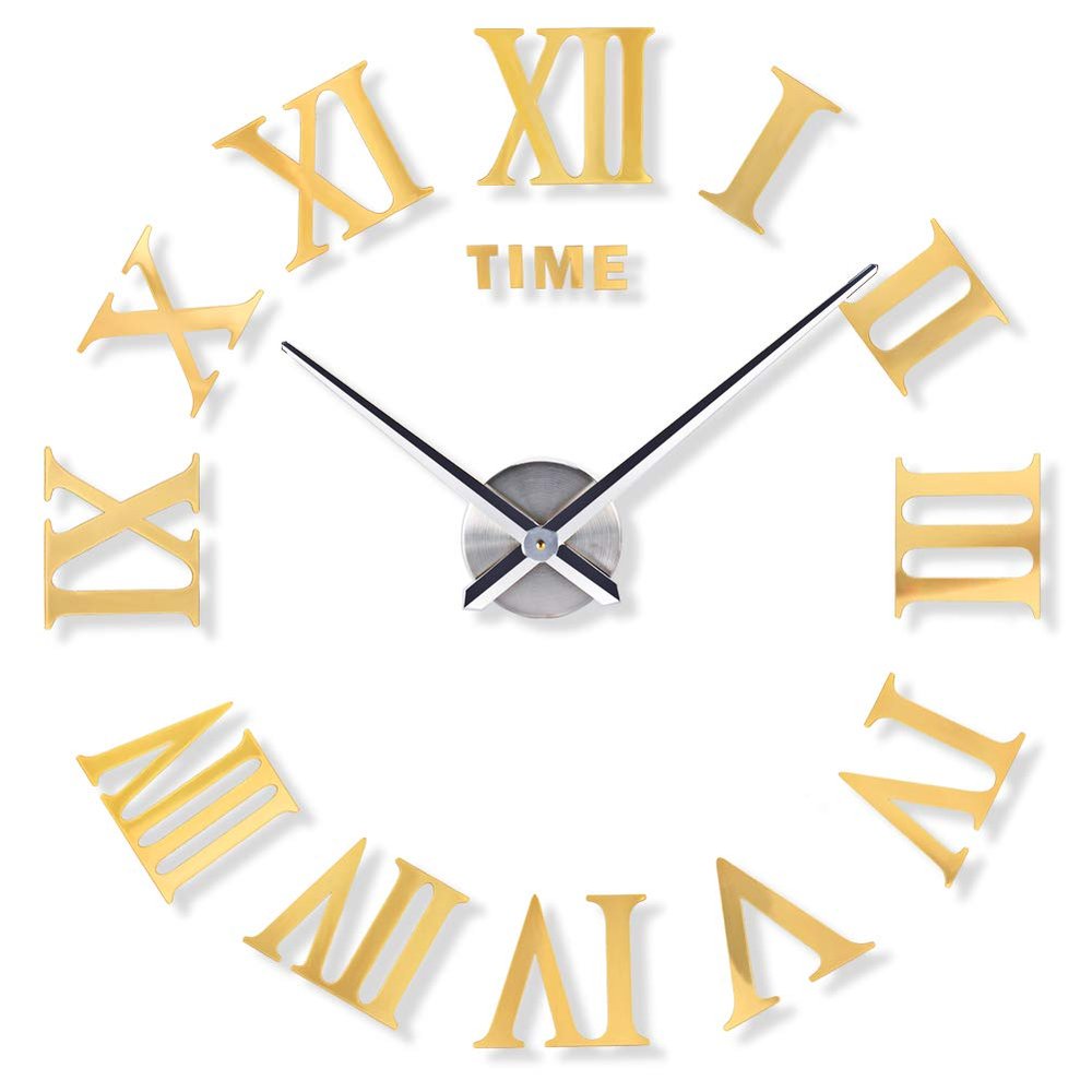 Fdit2 Luxury DIY Wall Clock 3D Roman Numerals Stickers Home Art Modern Clock Large
