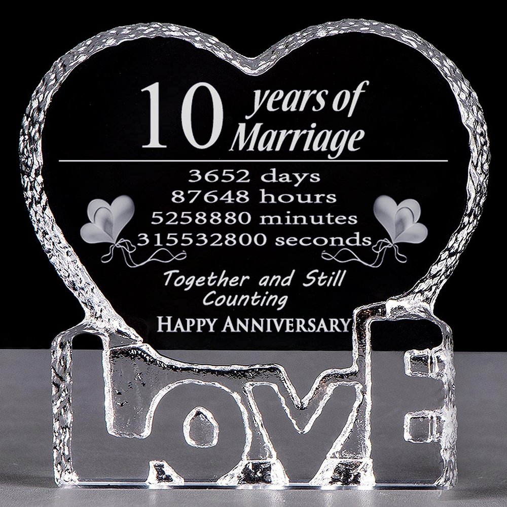 YWHL 10 Year Crystal 10th Wedding Anniversary Paperweight Keepsake Gift for Her Wife Girlfriend Him Husband