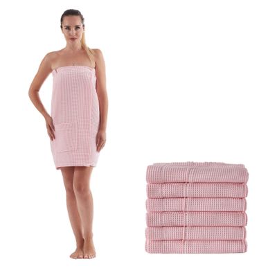 anatolian Womens Adjustable Thin Waffle Weave Body WRAP for Spa Bath Gym - Made in Turkey (6 Pack Light Pink)