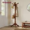 VASAGLE Coat Stand, Solid Wood Freestanding Coat Rack with 11 Hooks, Hall Tree for Bags, Purses, Hats, for Entryway, Hallway, Rubberwood, Caramel Brown URCR05WN view 2