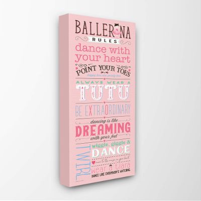The Kids Room by Stupell Pink Ballerina Rules Dance with Your Heart Typography Stretched Canvas Wall Art, Multi-Color