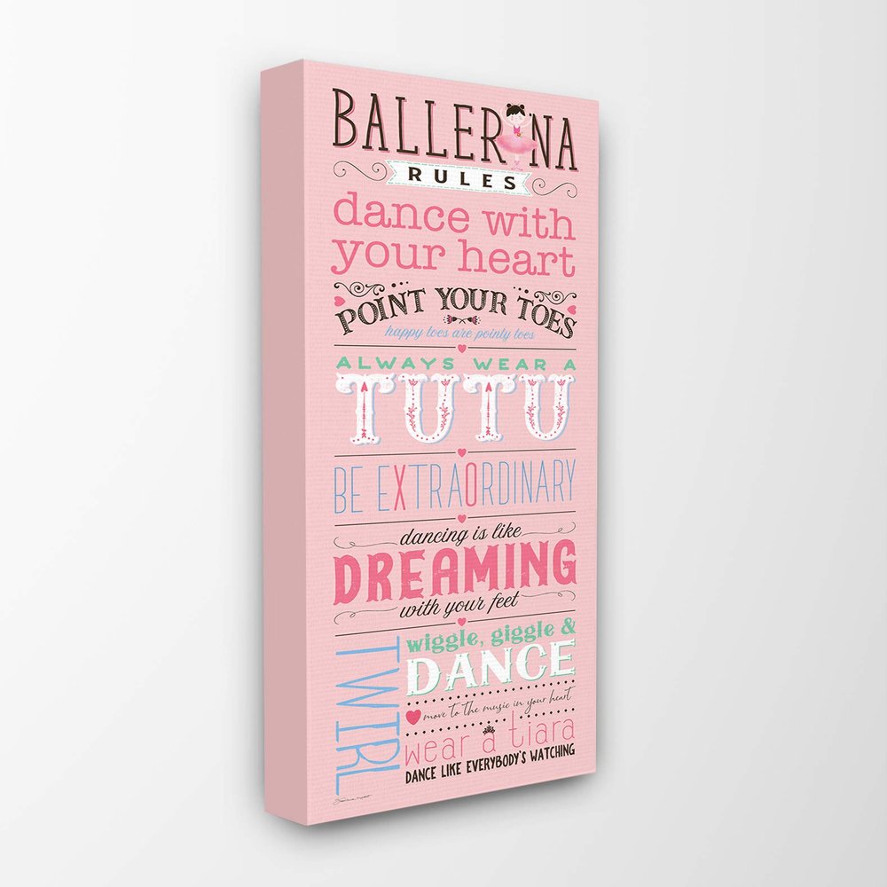 The Kids Room by Stupell Pink Ballerina Rules Dance with Your Heart Typography Stretched Canvas Wall Art, Multi-Color