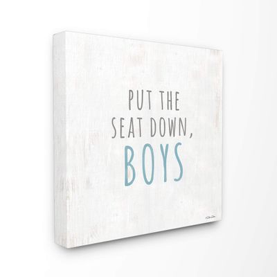 The Stupell Home Decor Black White and Blue Put The Seat Down Boys Wood Grain Look XL Canvas Wall Art, 30 x 30, Proudly Made in USA