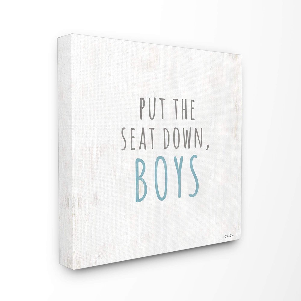 The Stupell Home Decor Black White and Blue Put The Seat Down Boys Wood Grain Look XL Canvas Wall Art, 30 x 30, Proudly Made in USA