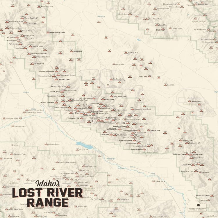 Lost River Range (Idaho) Climbers' Map 18x24 Poster (Tan)