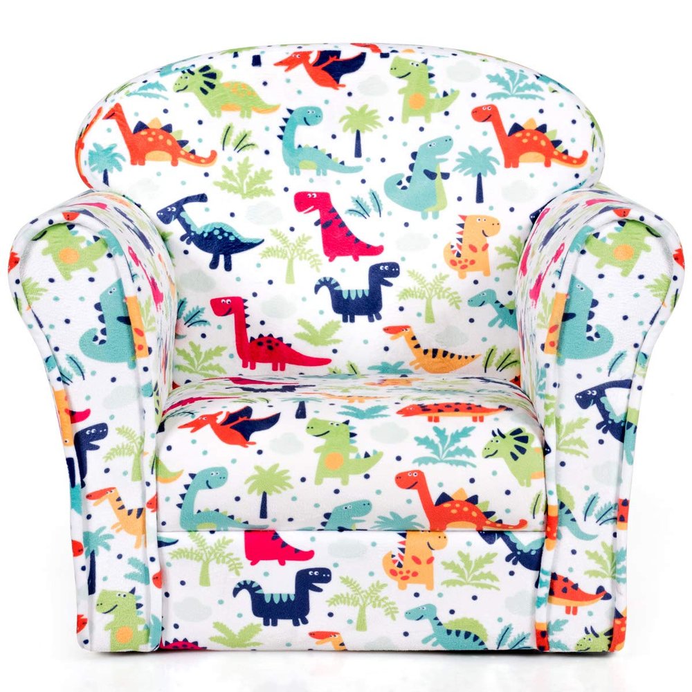 Costzon Kids Couch, Children's Sofa Armrest Chair with Pattern, Toddler Furniture w/Sturdy Wood Construction, Preschool, Lightweight Children Couch Sofa Chair for Aged 1-5 Boys & Girls Gifts, Dinosaur