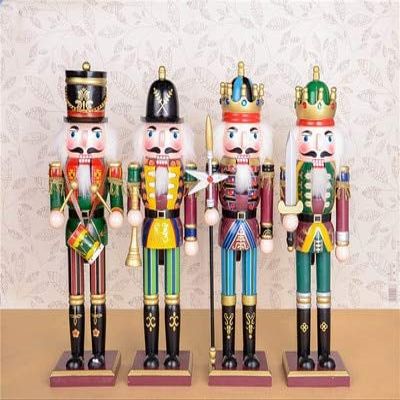 ZAMTAC New 30Cm Classic Christmas Holiday Nutcracker Soldier Musician Vintage German Wooden Table Walnut Toy Zakka Dolls - (Color: 4pcs Together)