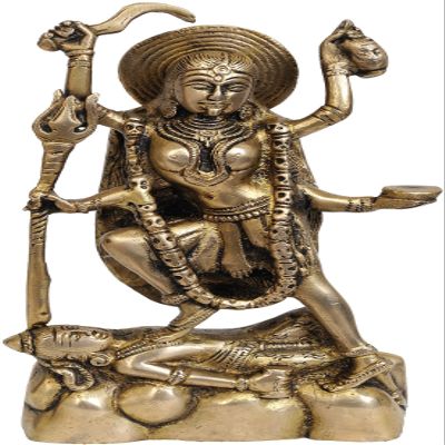8" Goddess Kali in Brass | Handmade | Made in India - Brass Sculpture - Color Natural Brass