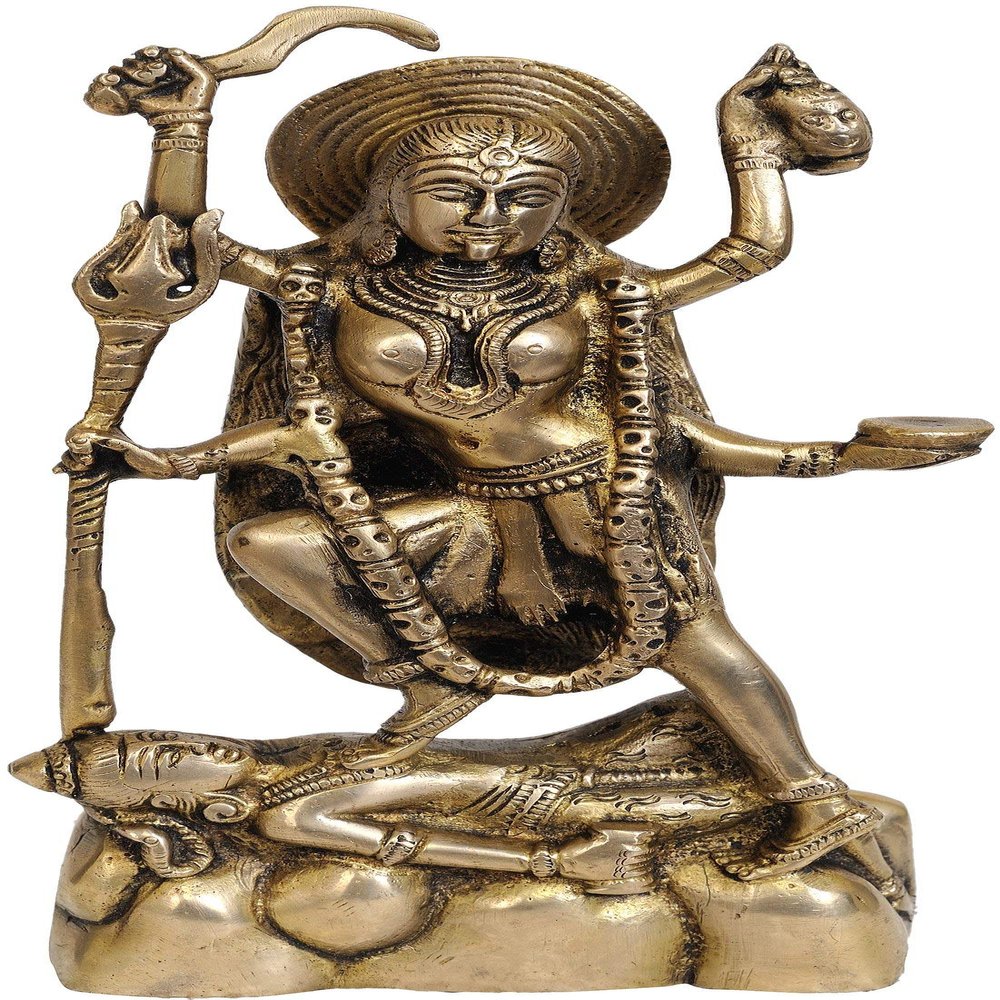 8" Goddess Kali in Brass | Handmade | Made in India - Brass Sculpture - Color Natural Brass