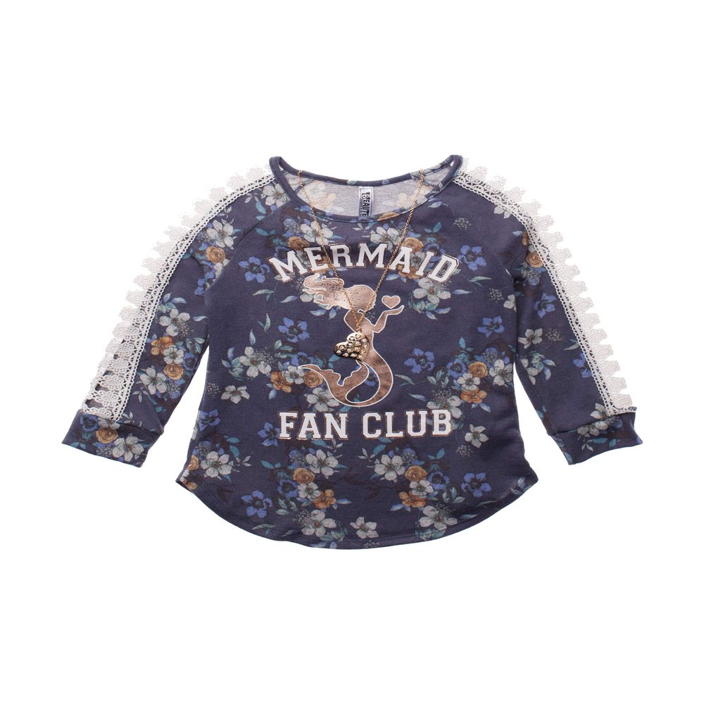 Beautees Mermaid Fan Club Floral Top (Navy, L)