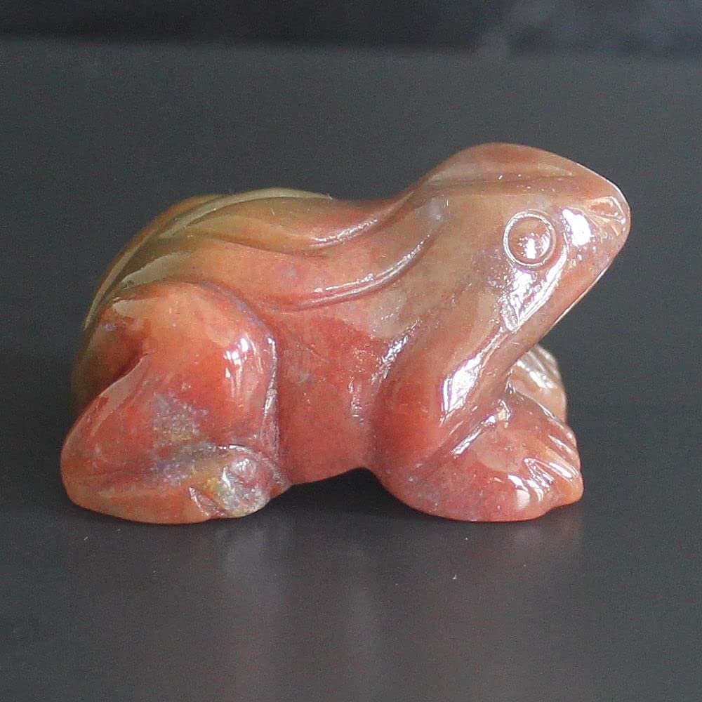 1.6'' Hand Carved Mixed gemstom Crystal Frog Figurine Animal Carving (Indian Agate)