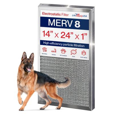 14x24x1 Electrostatic Air Filter, MERV 8, Washable, Reusable Furnace AC/HVAC Filter, Energy Saving, Easy to Clean, Long-Lasting by LifeSupplyUSA