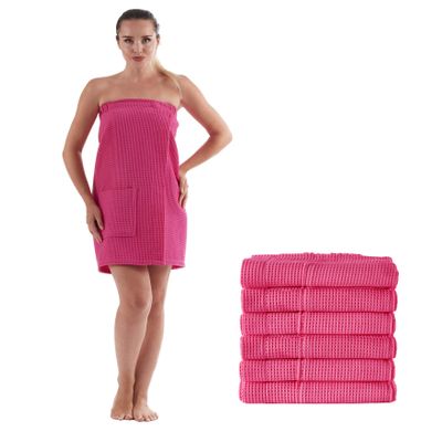 anatolian Womens Adjustable Thin Waffle Weave Body WRAP for Spa Bath Gym - Made in Turkey (6 Pack Hot Pink)