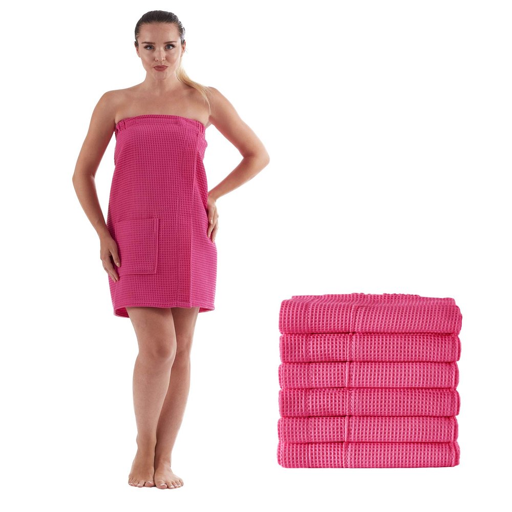 anatolian Womens Adjustable Thin Waffle Weave Body WRAP for Spa Bath Gym - Made in Turkey (6 Pack Hot Pink)