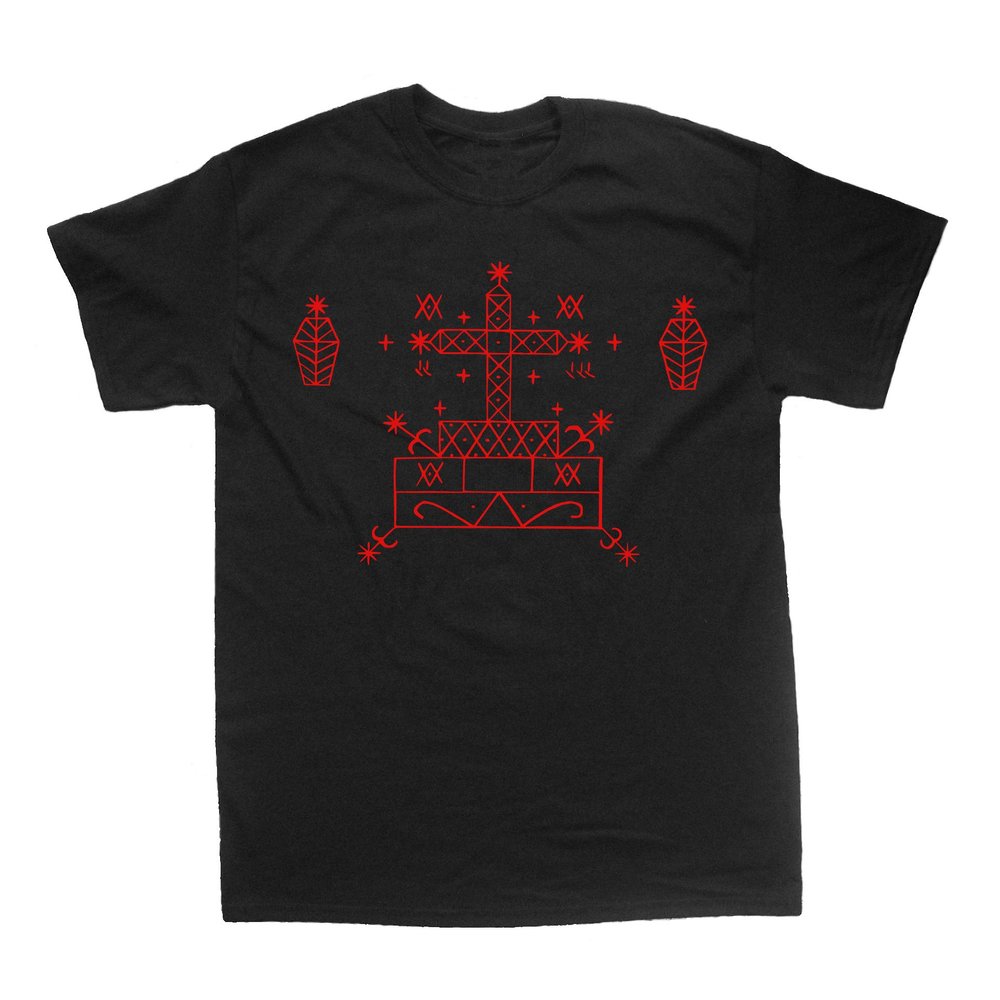 Chat Noir Baron Samedi Voodoo Veve Shirt - Occult Skull Gothic Death Pentagram Witchcraft (2X-Large)