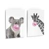 Smile Art Design Koala and Giraffe Animal Bubble Gum Art 2 PANEL METAL PRINT SET Pink Gum Black and White Wall Art Home Decoration Pop Art Kids Room Ready to Hang Made in USA- 40x30 view 2